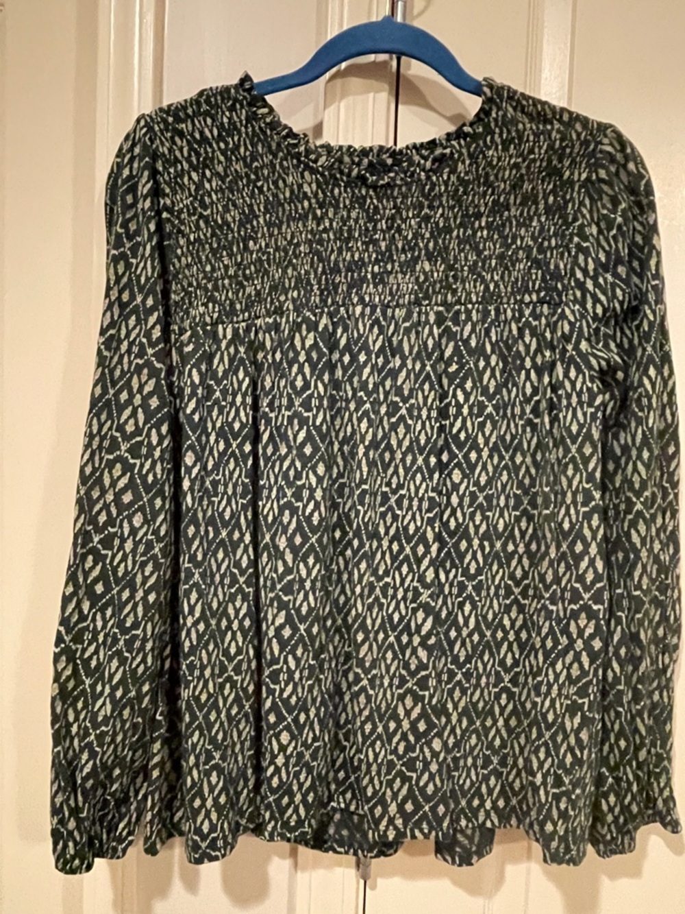 Wonderly Olive and Cream Smocked Yoke Long Sleeve Blouse - Picture 7 of 11
